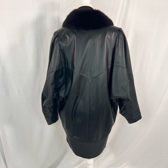 Vintage 1980s Jacqueline Ferrar Leather Coat with Fox Fur Trim Size Large - Picture 8 of 16